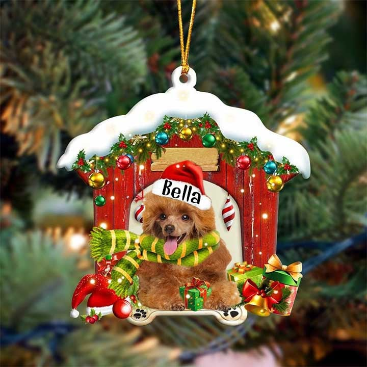 Custom Name Toy Poodle In Red Wood House Acrylic Ornament Christmas Gift For Dog Lovers, Dog Mom