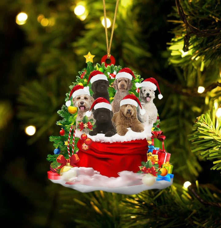 Labradoodle Dogs In Red Gift Bag Acrylic Ornament, Christmas Gift For Dog Lovers, Dog Mom