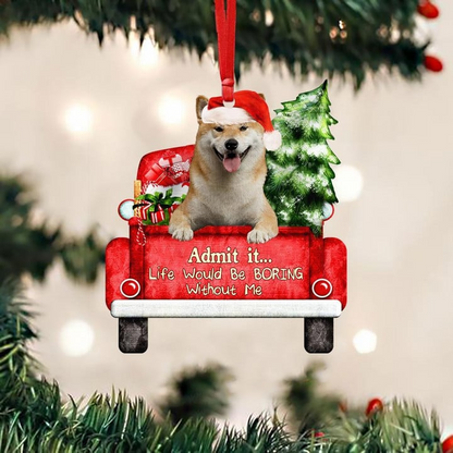 Customized Shiba Inu Dog On The Red Truck Acrylic Christmas Ornament, Christmas Gift For Dog Lovers, Dog Owners