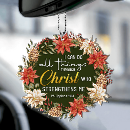 Christmas Wreath Floral I Can Do All Things Acrylic Ornament, Perfect Christmas Gift For Family, Friends