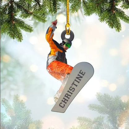 Custom Name Snowboarding Skiing Acrylic Ornament, Custom Christmas Ornament Gift For Son, Daughter