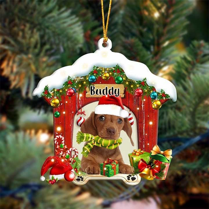 Customized Dachshund In Red Wood House Acrylic Ornament Christmas Gift For Dog Lovers, Dog Mom