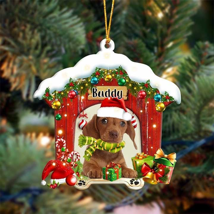 Customized Dachshund In Red Wood House Acrylic Ornament Christmas Gift For Dog Lovers, Dog Mom