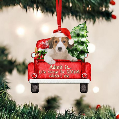Customized Kooikerhondje Dog On The Red Truck Acrylic Christmas Ornament, Christmas Gift For Dog Lovers, Dog Owners