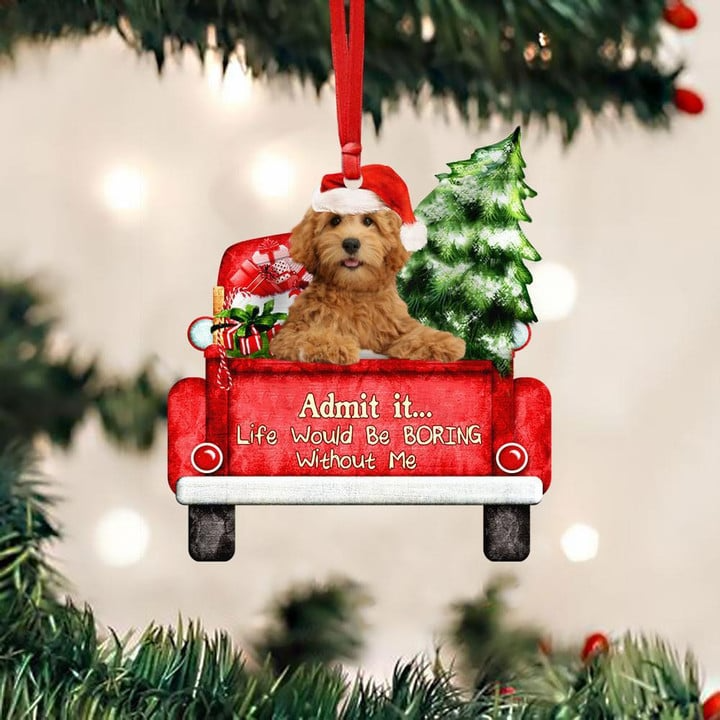 Customized Goldendoodle Dog On The Red Truck Acrylic Christmas Ornament, Christmas Gift For Dog Lovers, Dog Owners