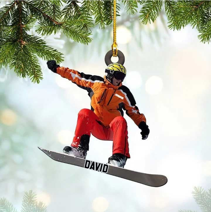 Custom Name Snowboarding Skiing Acrylic Ornament, Custom Christmas Ornament Gift For Son, Daughter