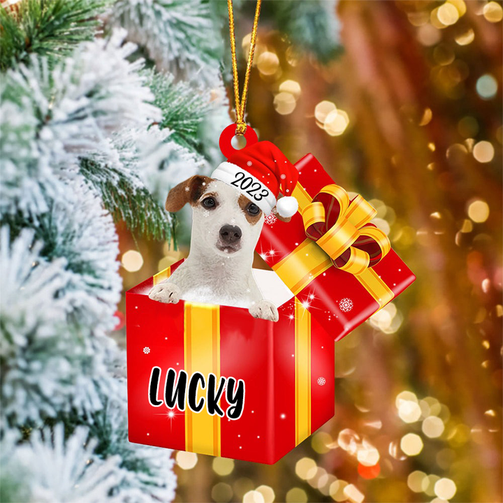 Customized Jack Russell Terrier In Red Gift Box Acrylic Ornament Christmas Gift Ornament For Dog Mom