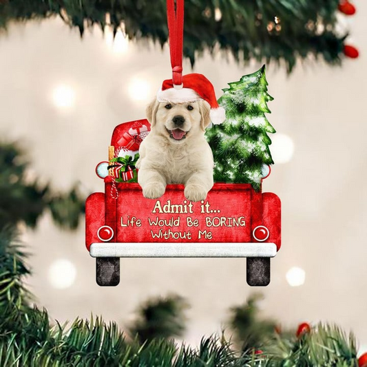 Customized Golden Retriever On The Red Truck Acrylic Christmas Ornament, Christmas Gift For Dog Lovers, Dog Owners