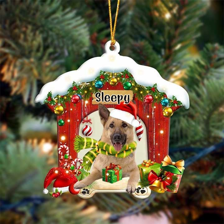 Customized German Shepherd In Red Wood House Acrylic Ornament Christmas Gift For Dog Lovers, Dog Mom