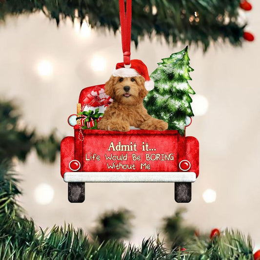 Goldendoodle On The Red Truck Acrylic Christmas Ornament - Christmas Gift For Goldendoodle Lovers, Dog Lovers