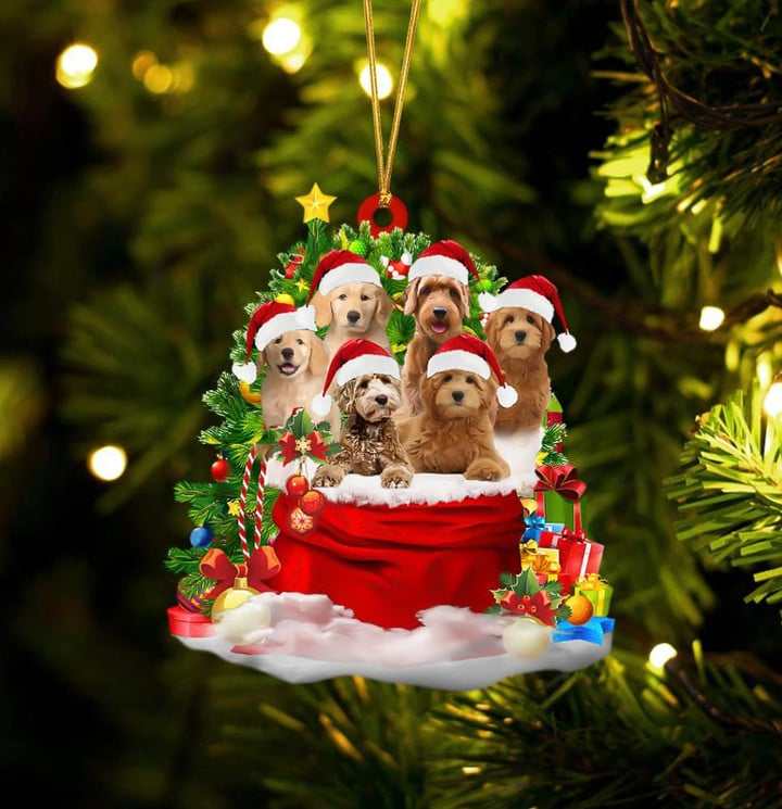 Goldendoodle Dogs In Red Gift Bag Acrylic Ornament, Christmas Gift For Dog Lovers, Dog Mom