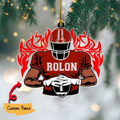 Personalized Football Player In Fire Acrylic Ornament - Great Christmas Gift For Football Players, Football Lovers