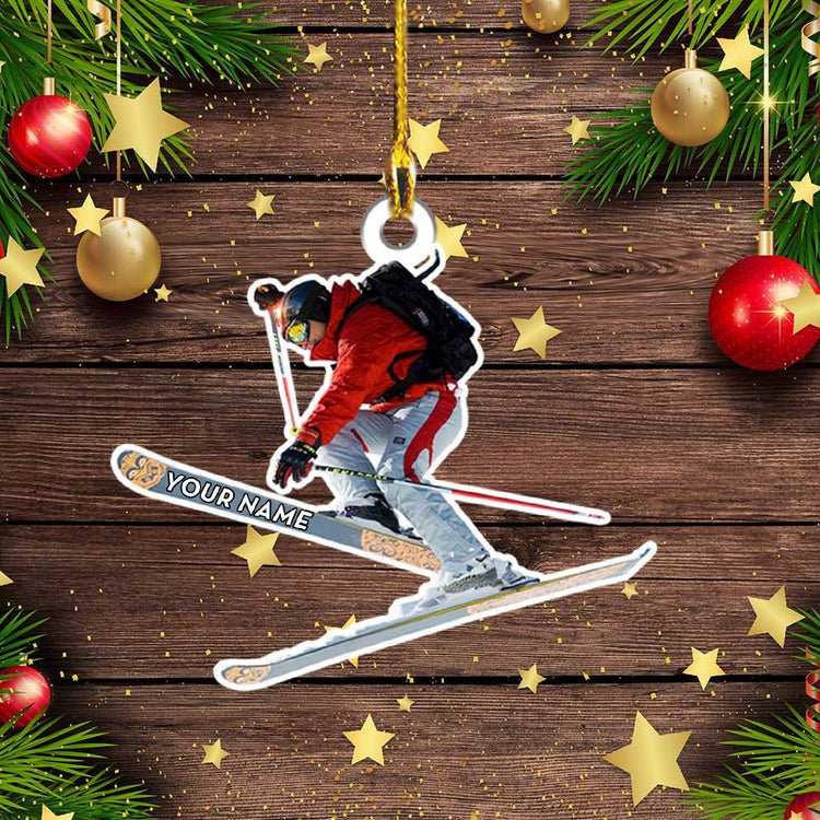 Custom Name Snowboarding Skiing Acrylic Ornament, Custom Christmas Ornament Gift For Son, Daughter
