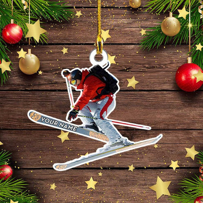 Custom Name Snowboarding Skiing Acrylic Ornament, Custom Christmas Ornament Gift For Son, Daughter