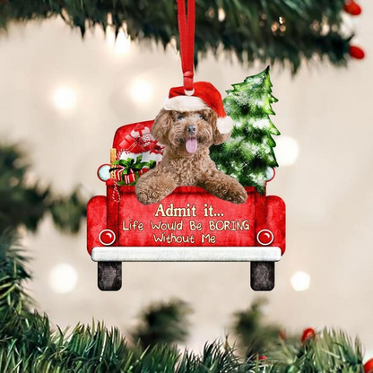 Customized Poodle On The Red Truck Acrylic Christmas Ornament, Christmas Gift For Dog Lovers, Dog Owners