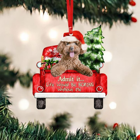 Customized Poodle On The Red Truck Acrylic Christmas Ornament, Christmas Gift For Dog Lovers, Dog Owners
