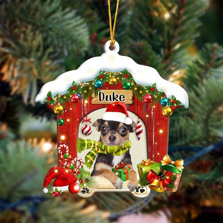 Customized Chihuahua In Red Wood House Acrylic Ornament Christmas Gift For Dog Lovers, Dog Mom