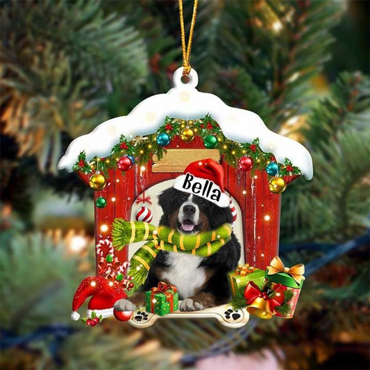 Customized Bernese Mountain In Red Wood House Acrylic Ornament Christmas Gift For Dog Lovers, Dog Mom