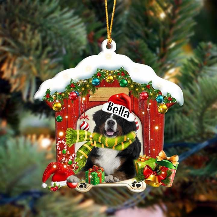 Customized Bernese Mountain In Red Wood House Acrylic Ornament Christmas Gift For Dog Lovers, Dog Mom