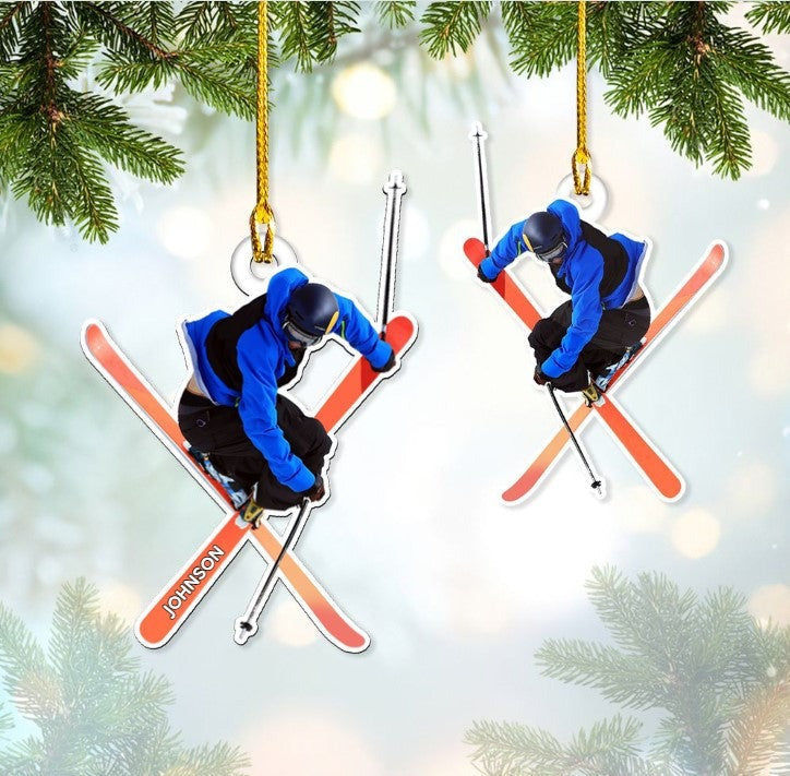 Custom Name Snowboarding Skiing Acrylic Ornament, Custom Christmas Ornament Gift For Son, Daughter