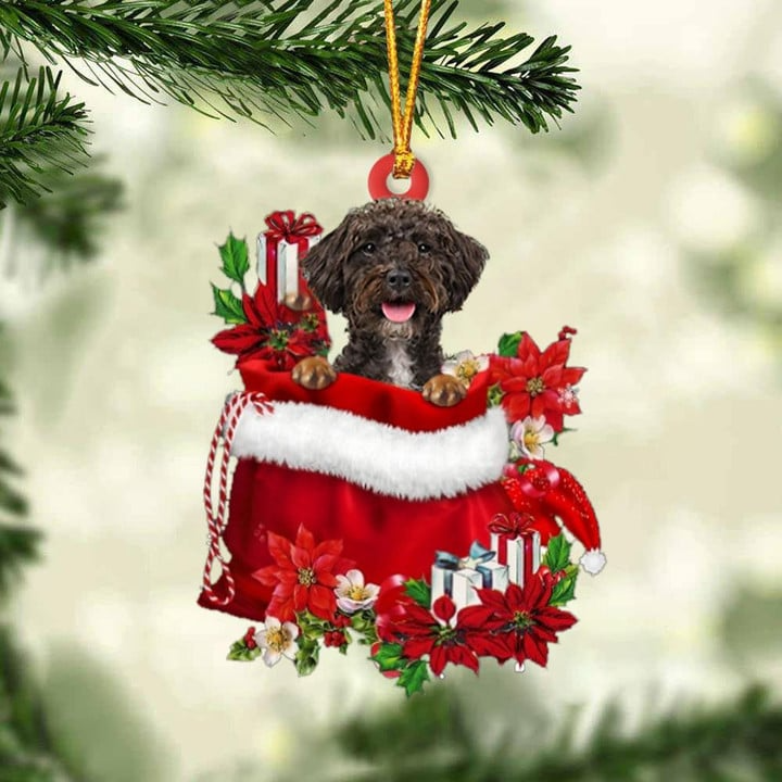 Customized Schnoodle In Red Gift Bag Acrylic Ornament, Christmas Gift For Dog Lovers, Dog Mom