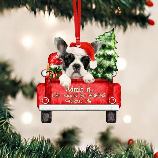 Customized French Bulldog On The Red Truck Acrylic Christmas Ornament, Christmas Gift For Dog Lovers, Dog Owners