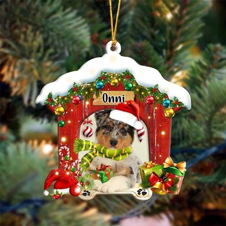 Customized Name Australian Shepherd In Red Wood House Acrylic Ornament Christmas Gift For Dog Lovers, Dog Mom