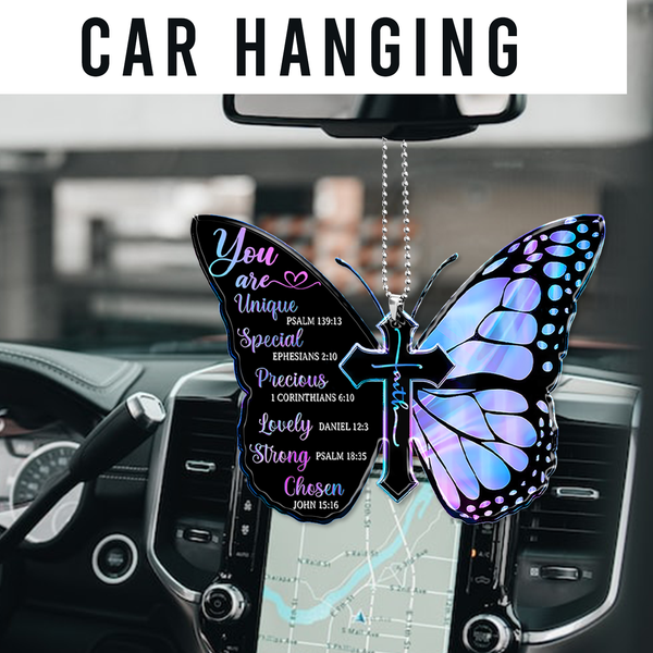 Hologram Black Butterfly Cross Faith You Are Unique Acrylic Car Ornament, Perfect Christmas Gift For Family, Friends