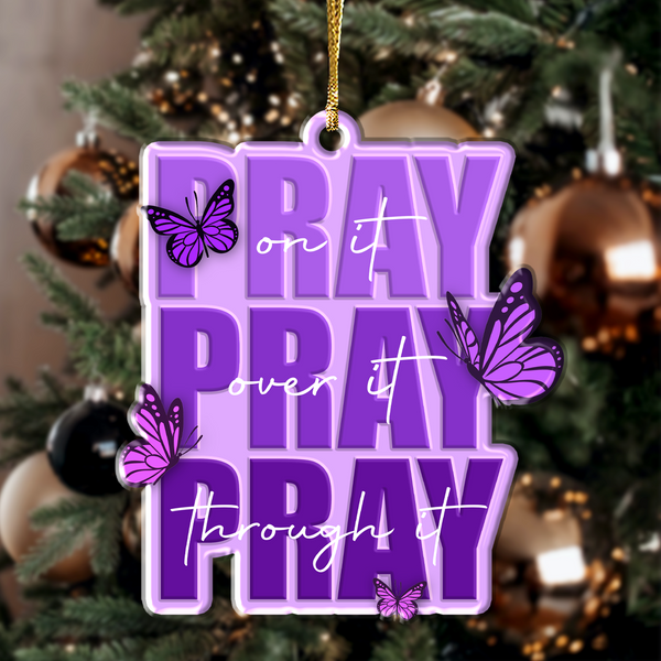 Purple Butterflies Pray On It Acrylic Ornament, Perfect Christmas Gift For Family, Friends