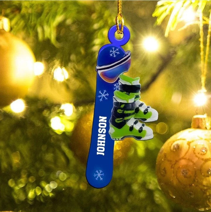 Custom Name Snowboarding Skiing Acrylic Ornament, Custom Christmas Ornament Gift For Son, Daughter