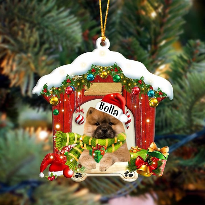 Customized Name Chow Chow In Red Wood House Acrylic Ornament Christmas Gift For Dog Lovers, Dog Mom