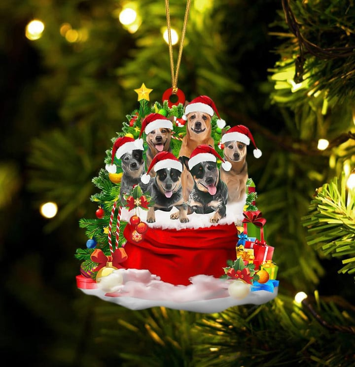 Australian Cattle Dogs In Red Gift Bag Acrylic Ornament, Christmas Gift For Dog Lovers, Dog Mom