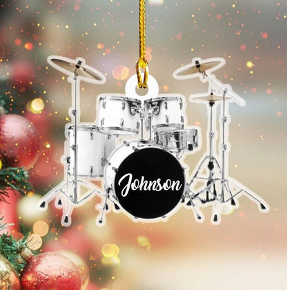 Personalized Custom Text Red Drum Set Custom Shape Ornament For Christmas Gift Drummer