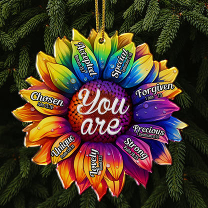 Colorful Rainbow Sunflower You Are Christian Acrylic Ornament, Perfect Christmas Gift For Family, Friends, Holiday Decor