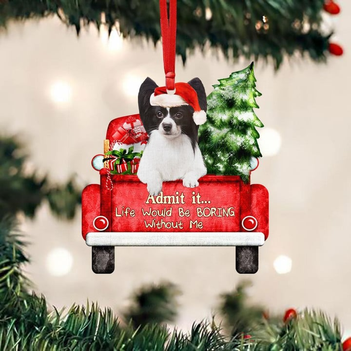 Customized Papillon Dog On The Red Truck Acrylic Christmas Ornament, Christmas Gift For Dog Lovers, Dog Owners