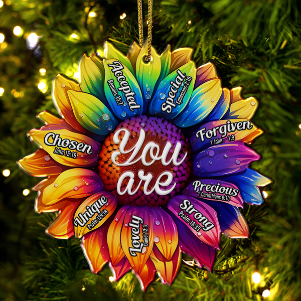 Colorful Rainbow Sunflower You Are Christian Acrylic Ornament, Perfect Christmas Gift For Family, Friends, Holiday Decor