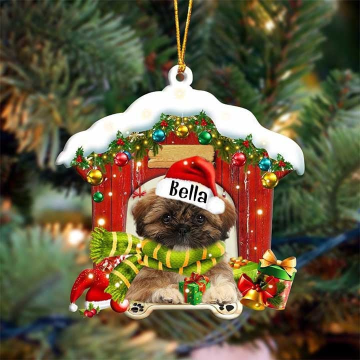 Customized Name Shih Tzu In Red Wood House Acrylic Ornament Christmas Gift For Dog Lovers, Dog Mom