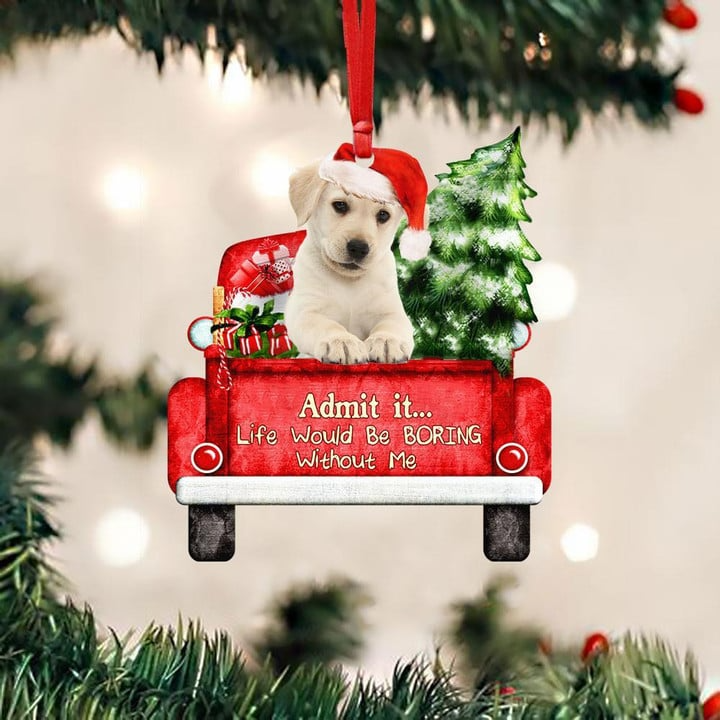 Customized Labrador Retriever On The Red Truck Acrylic Christmas Ornament, Christmas Gift For Dog Lovers, Dog Owners