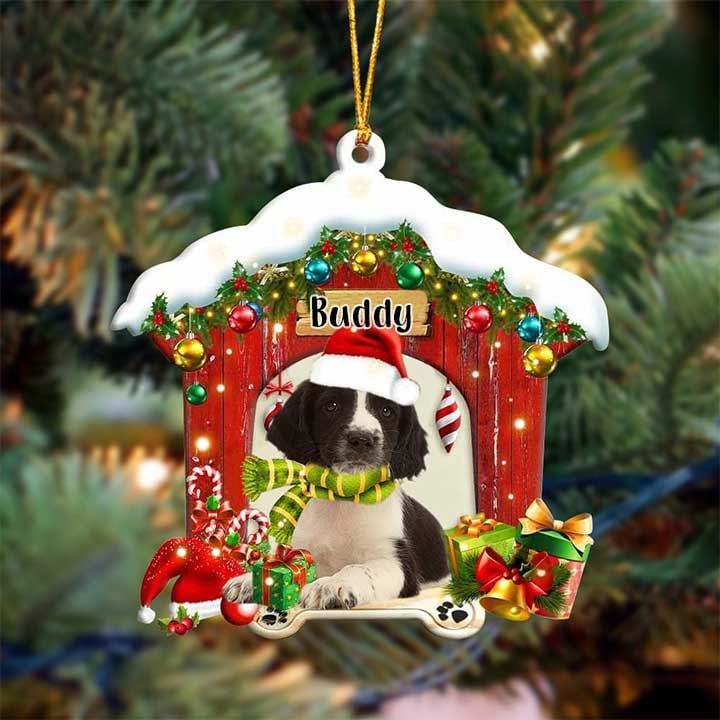 Customized Name English Springer Spaniel In Red Wood House Acrylic Ornament Christmas Gift For Dog Lovers, Dog Mom