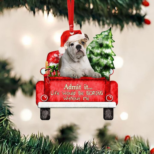 Customized English Bulldog On The Red Truck Acrylic Christmas Ornament, Christmas Gift For Dog Lovers, Dog Owners