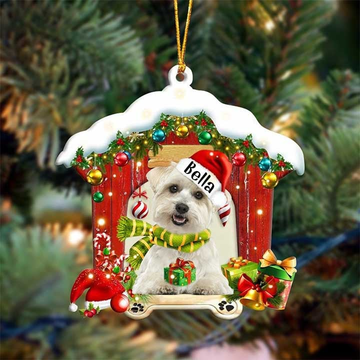 Customized Name Maltese In Red Wood House Acrylic Ornament Christmas Gift For Dog Lovers, Dog Mom