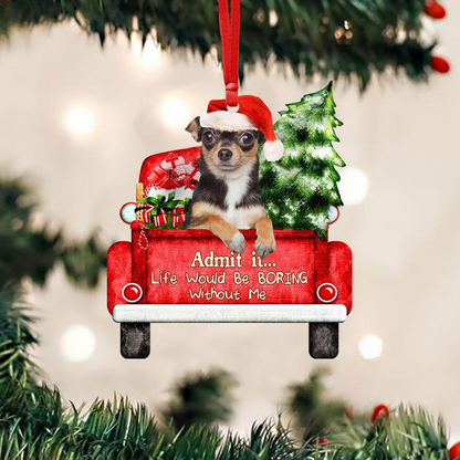 Customized Chihuahua On The Red Truck Acrylic Christmas Ornament, Christmas Gift For Dog Lovers, Dog Owners