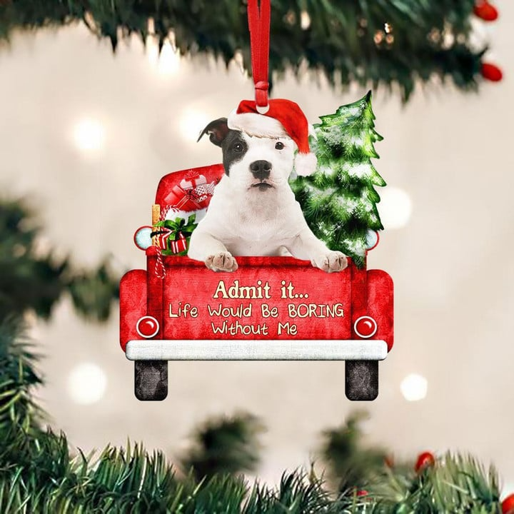 Customized Pit Bull On The Red Truck Acrylic Christmas Ornament, Christmas Gift For Dog Lovers, Dog Owners