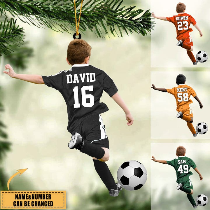 Personalized Soccer Boy Acrylic Christmas Ornament, Gift For Soccer Lovers, Christmas Gifts