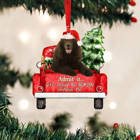 Customized Irish Water Spaniel On The Red Truck Acrylic Christmas Ornament, Christmas Gift For Dog Lovers, Dog Owners