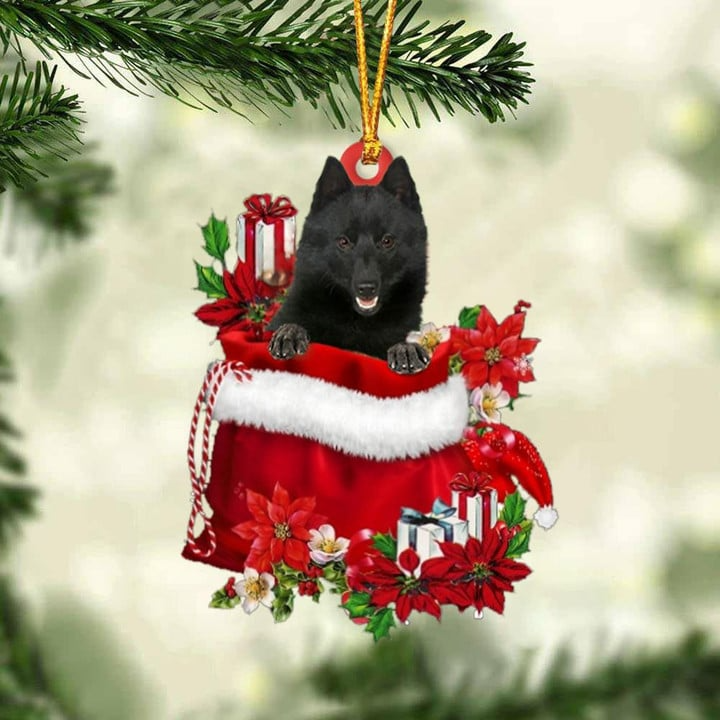 Customized Schipperke In Red Gift Bag Acrylic Ornament, Personalized Christmas Gift For Dog Lovers, Dog Mom