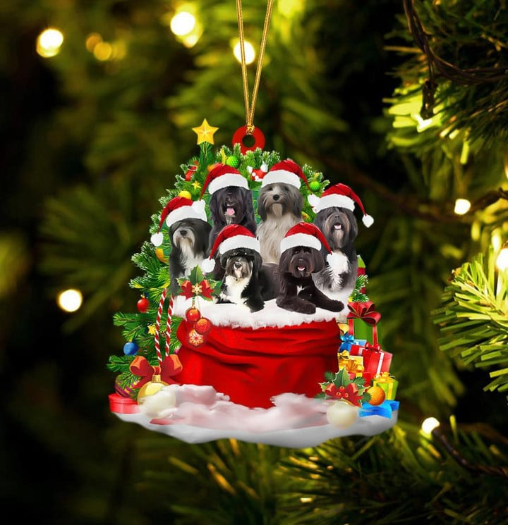 Tibetan Terrier Dogs In Red Gift Bag Acrylic Ornament, Christmas Gift For Dog Lovers, Dog Mom