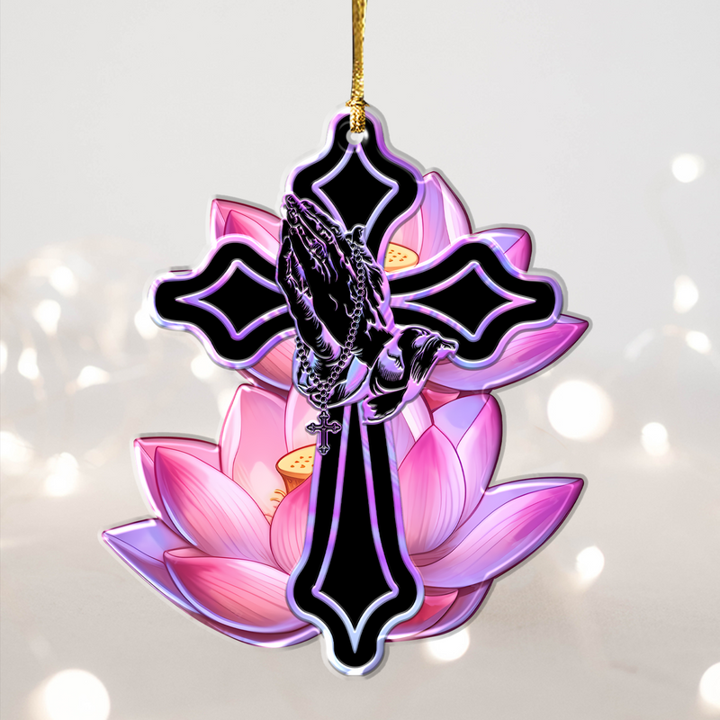 Lotus Flower Pray Faith Cross Acrylic Ornament, Perfect Christmas Gift For Family, Friends