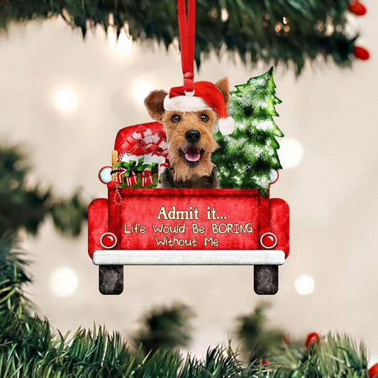 Customized Name Photo Welsh Terrier On The Red Truck Acrylic Christmas Ornament, Christmas Gift For Dog Lovers, Dog Owners