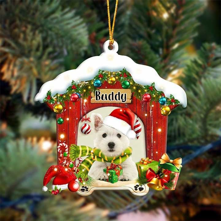 Customized West Highland White Terrier In Red Wood House Acrylic Ornament Christmas Gift For Dog Lovers, Dog Mom